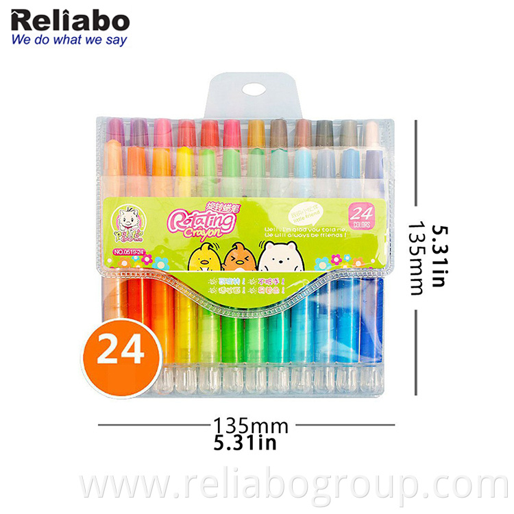 Children's Rotating Crayons Cartoon 24 Colors Oil Pastel Painting Pen Crayon for Kids